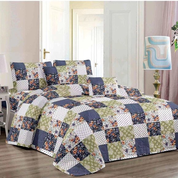 Floral & Geometric Pattern Quilted Bedspread Set Bedspreads Queen Size King - Picture 3 of 8